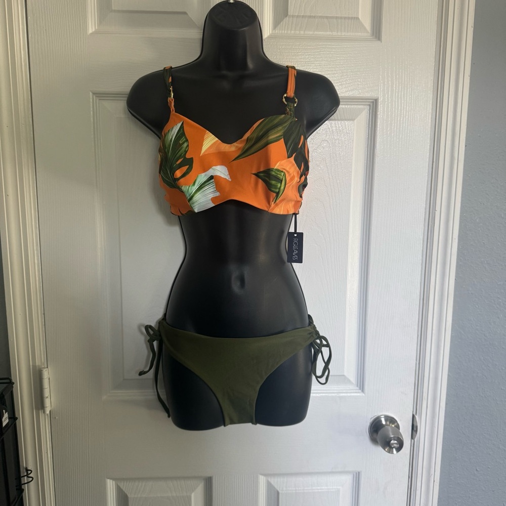 Topshop & Figleaves Orange and Green Bikini Set - size 10 / 34DD